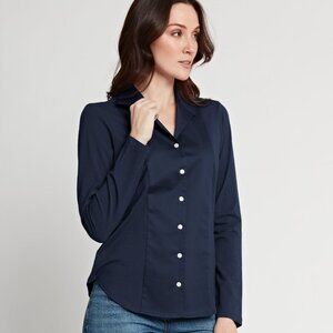 Hinson Wu Navy Blue Donna Long Sleeve Wing Collar Button Down Size M